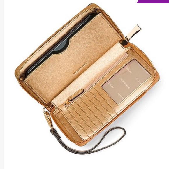 Michael Kors Gold Croc Embossed Leather Zip Wallet - Picture 5 of 6